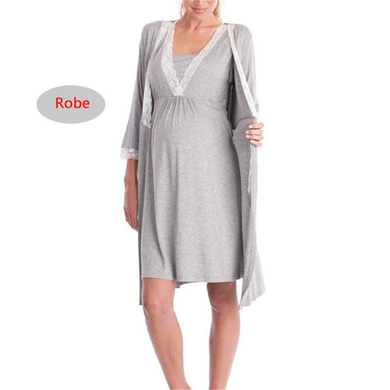 Thumbnail: Maternity Robe Nightgown Pregnant Women Nursing Nightwear Lace Sleepwear With Ad