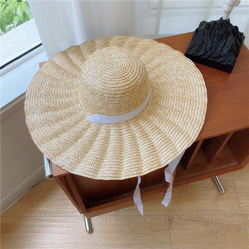 Thumbnail: Straw square ribbon straw hat beach travel sun protection flat hat straw visor e