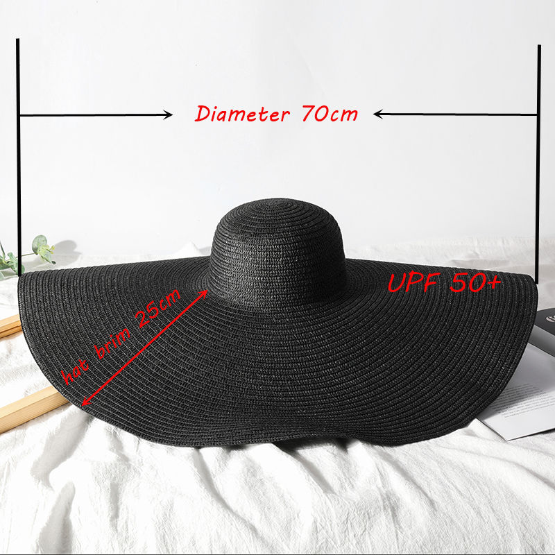Thumbnail: Summer 70cm Large Wide Brim Sun Hats For Women Oversized Beach Hat Foldable Trav