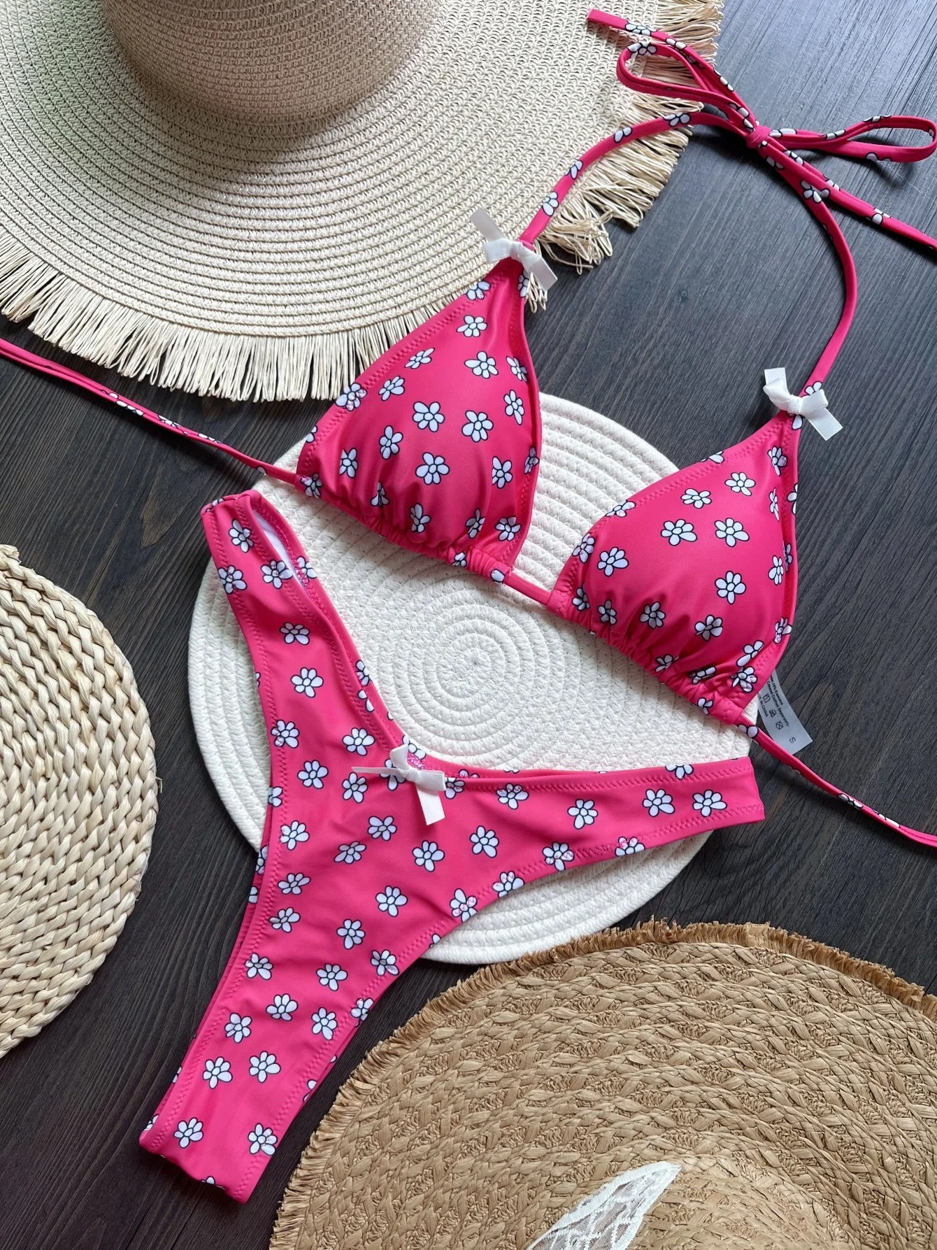 Flowers Printed Halter High Leg Cut Bikini Female Swimsuit Women Swimwear Two-pi