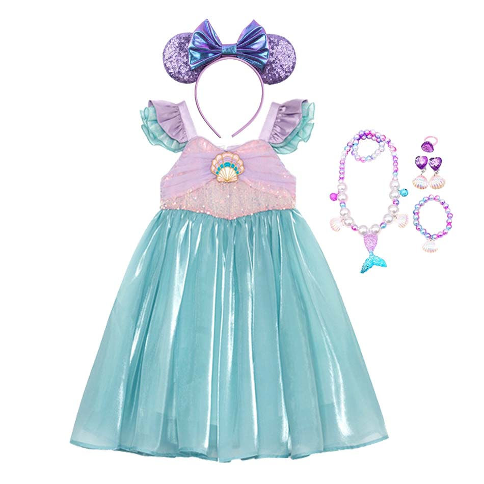 Thumbnail: Kids Little Mermaid Summer Girls Casual Dress Ariel Princess Dress Cute Birthday