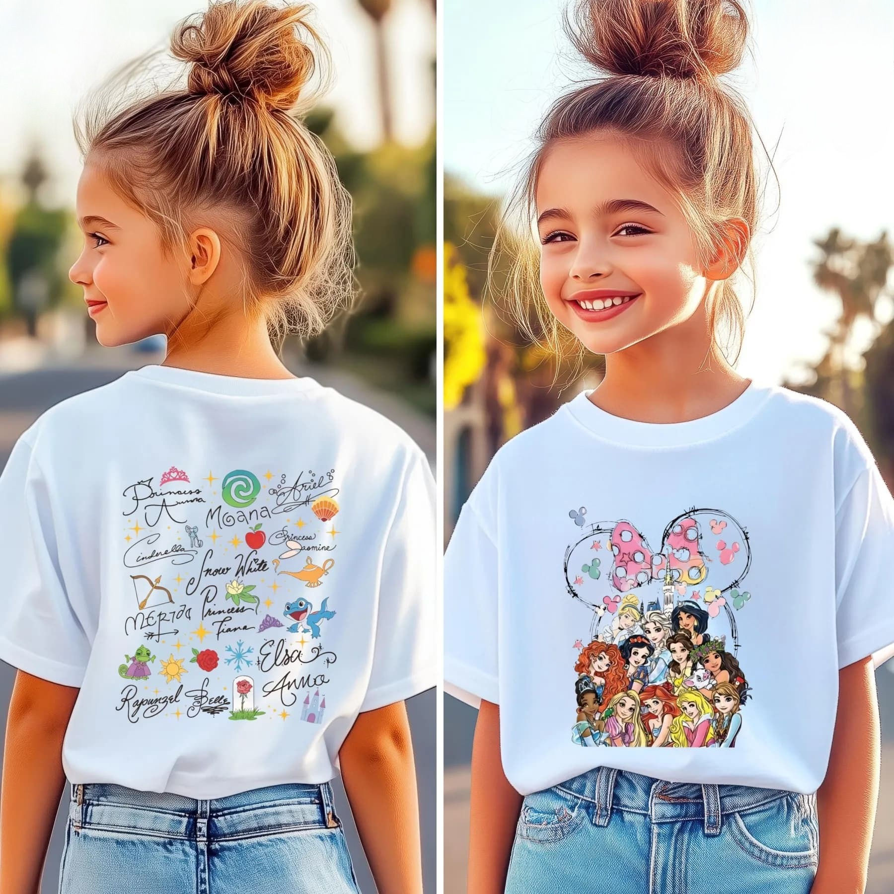 Spring Disney Princess Children's Aldult T-shirt Retro Princess Short Sleeve Dou