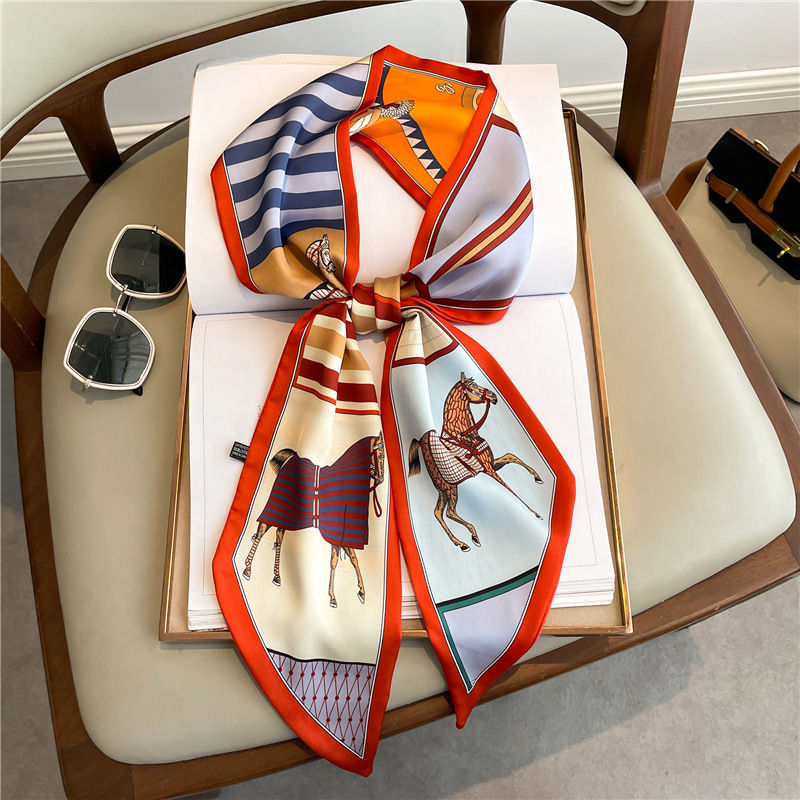 Luxury Brand Horse Printed Scarf Elegant Slender Thin Silky Scarf Women's Casual