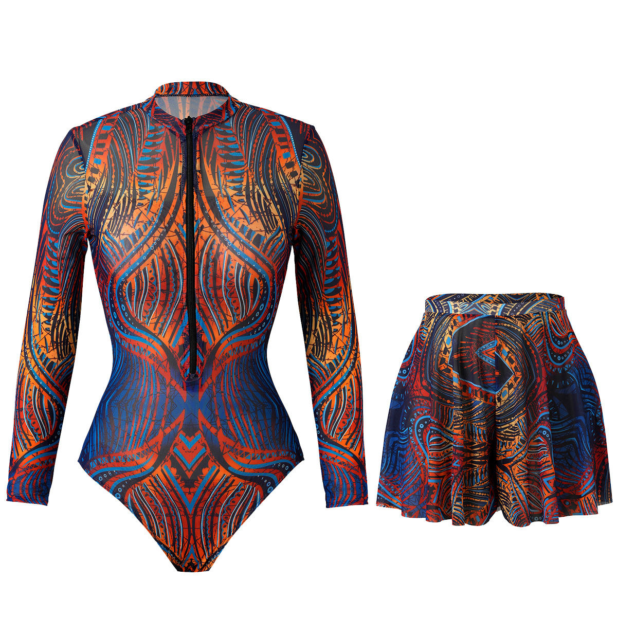 2 Piece Sets Swimsuit And Shorts Women Summer Long Sleeve Bathing Suit Bikini Se