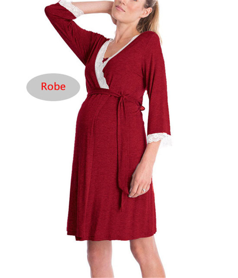 Thumbnail: Maternity Robe Nightgown Pregnant Women Nursing Nightwear Lace Sleepwear With Ad