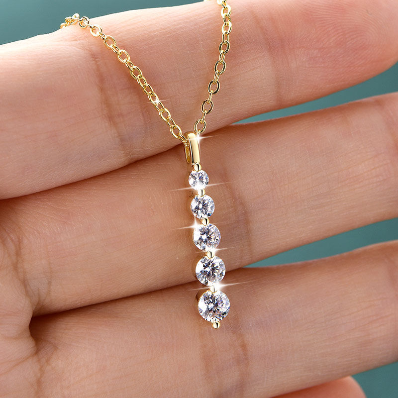 Thumbnail: Lnngy Brilliant 5-Stone Moissanite Necklace 14K Gold Filled Long Drop Pendant Ne