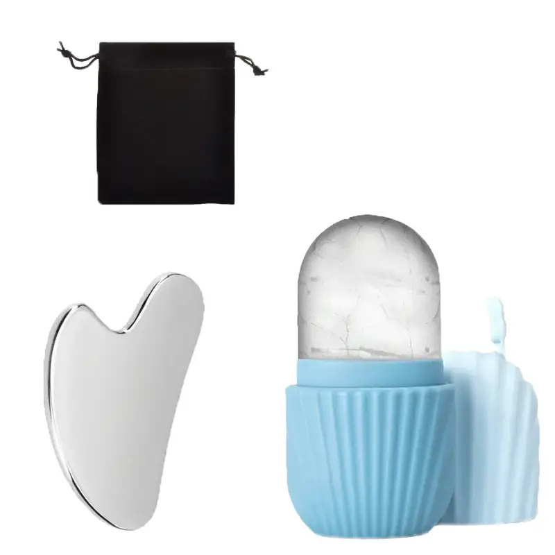 Thumbnail: 1/3PCS Ice Face Roller Stainless Steel Gua Sha Board Set Facial Massager Face Ma