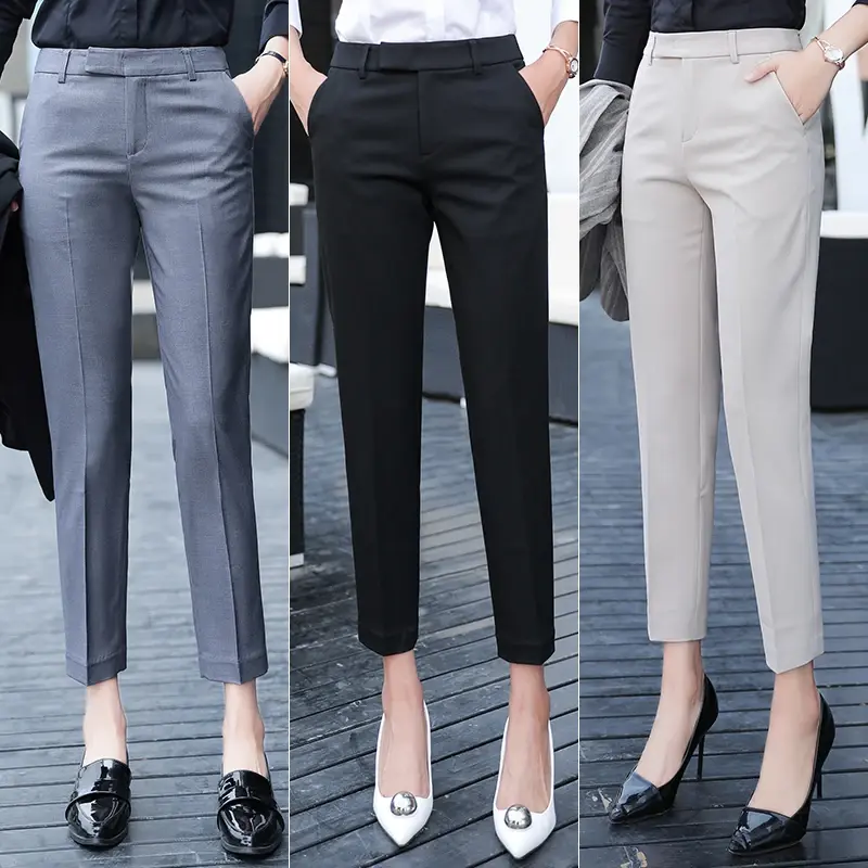 Black Gray Suit Pants Woman High Waist Pants Office Formal Work Trousers Female