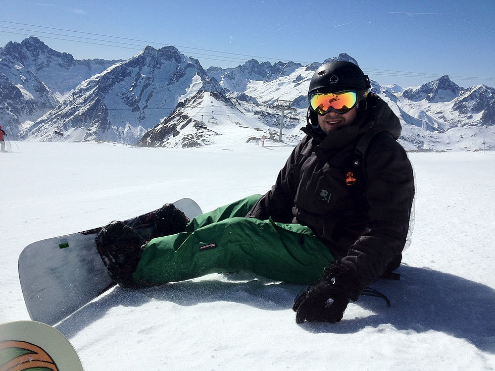 Snowboarder learning how to stand up