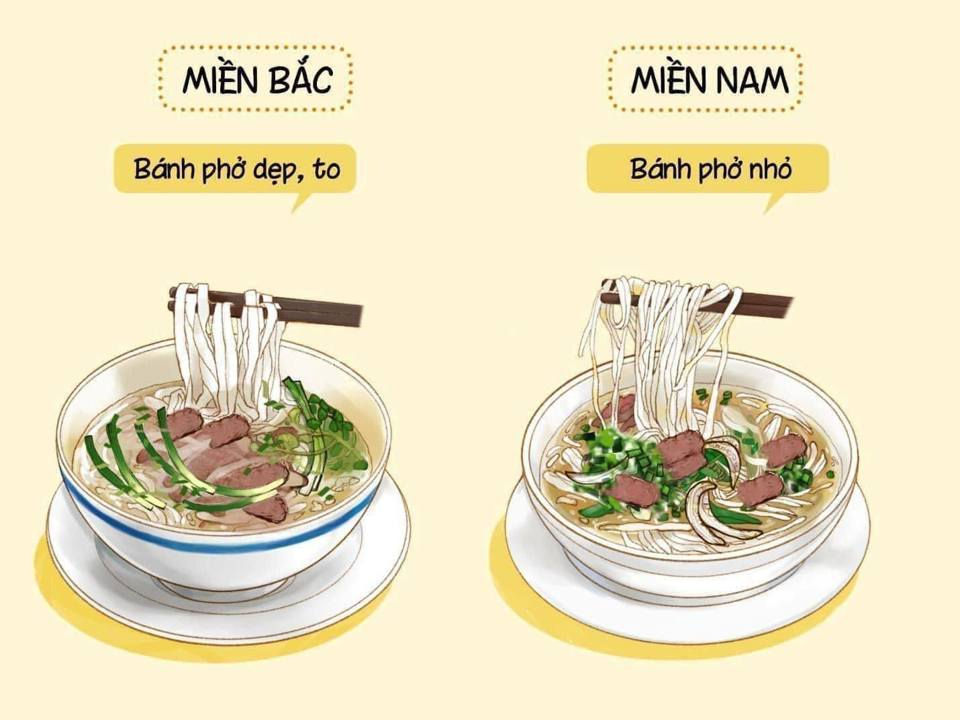 Dân mạng thích thú với bộ hình so sánh phở miền Bắc và phở miền Nam