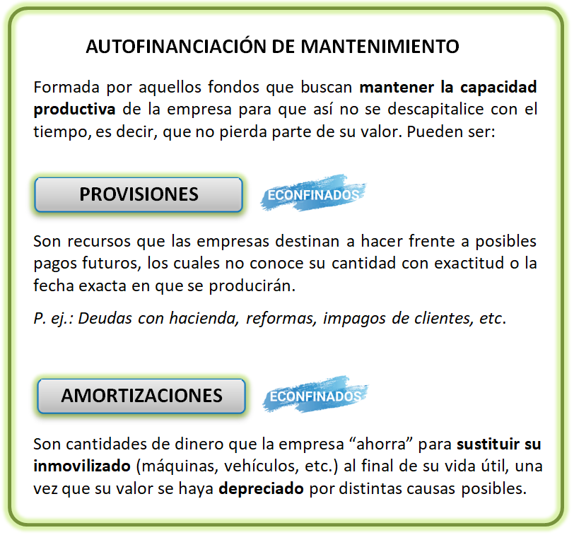 Autofinanciación de mantenimiento. Provisiones y amortizaciones