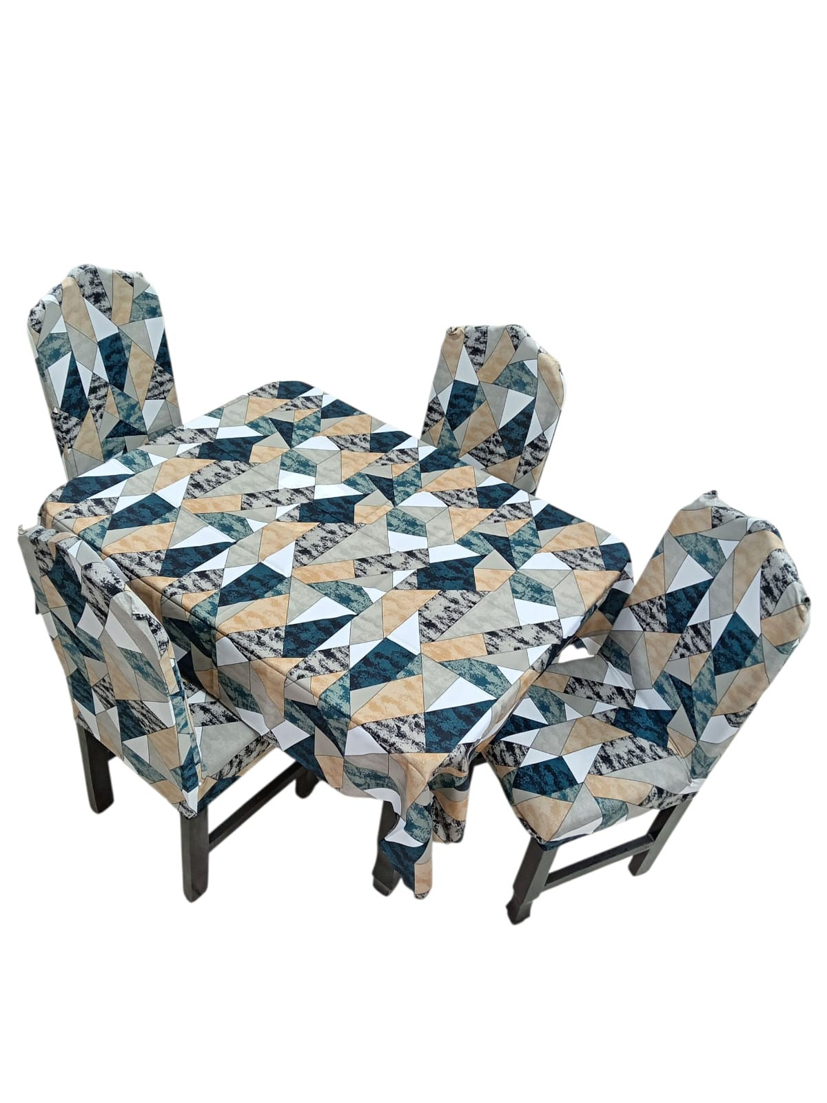 SET MANTEL + FORRO DE SILLA ESTAMPADO 4 PUESTOS