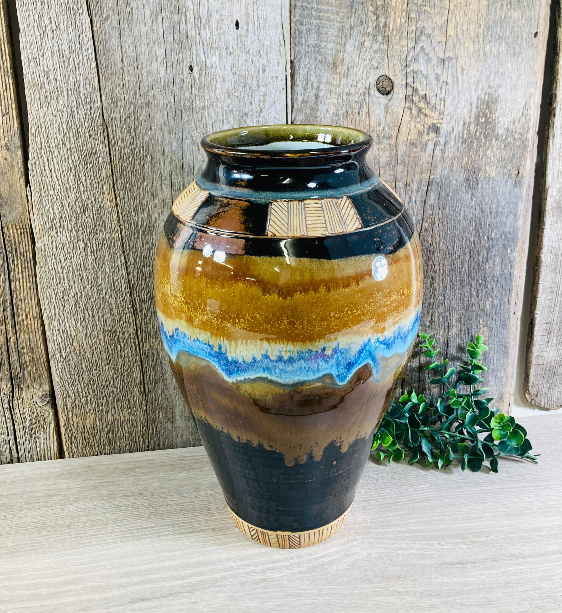 Decorative Pottery Vase with Multiple Glazes