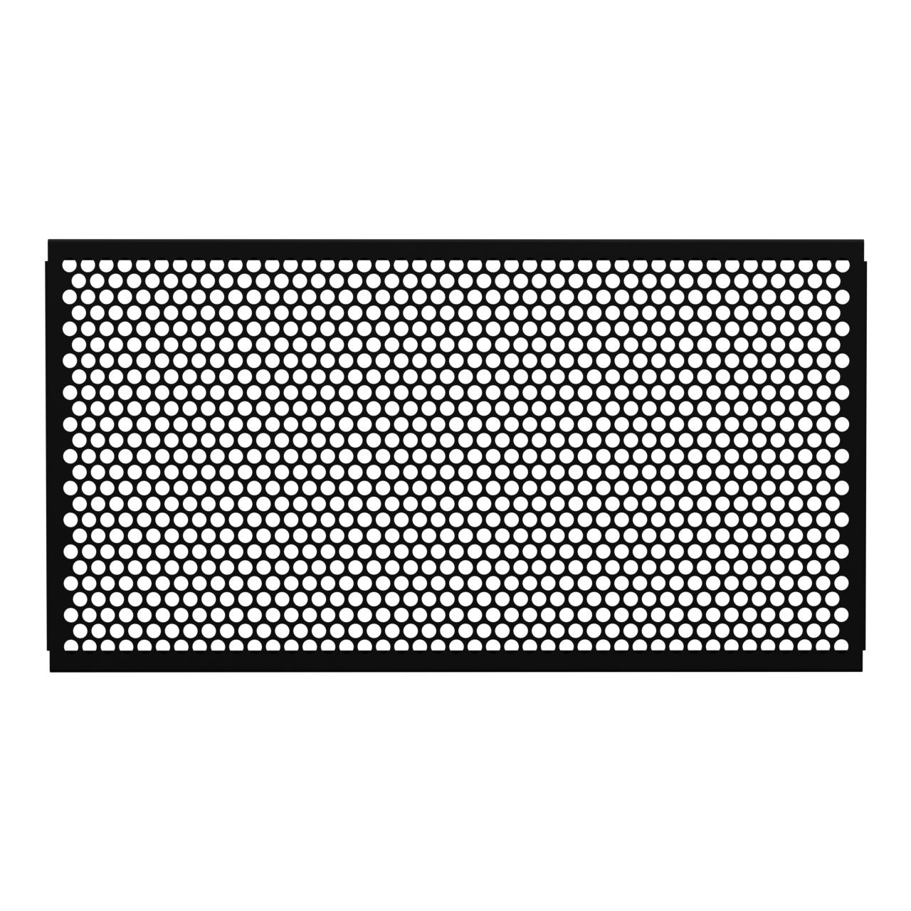 Black rectangular mesh shape with many small, evenly spaced circular holes.