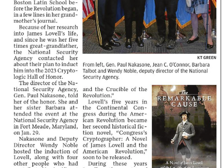 IN THE NEWS: This article from the Helena Independent Record explains how my writing about James Lovell led to my attending a ceremony to honor the Revolutionary patriot at NSA.