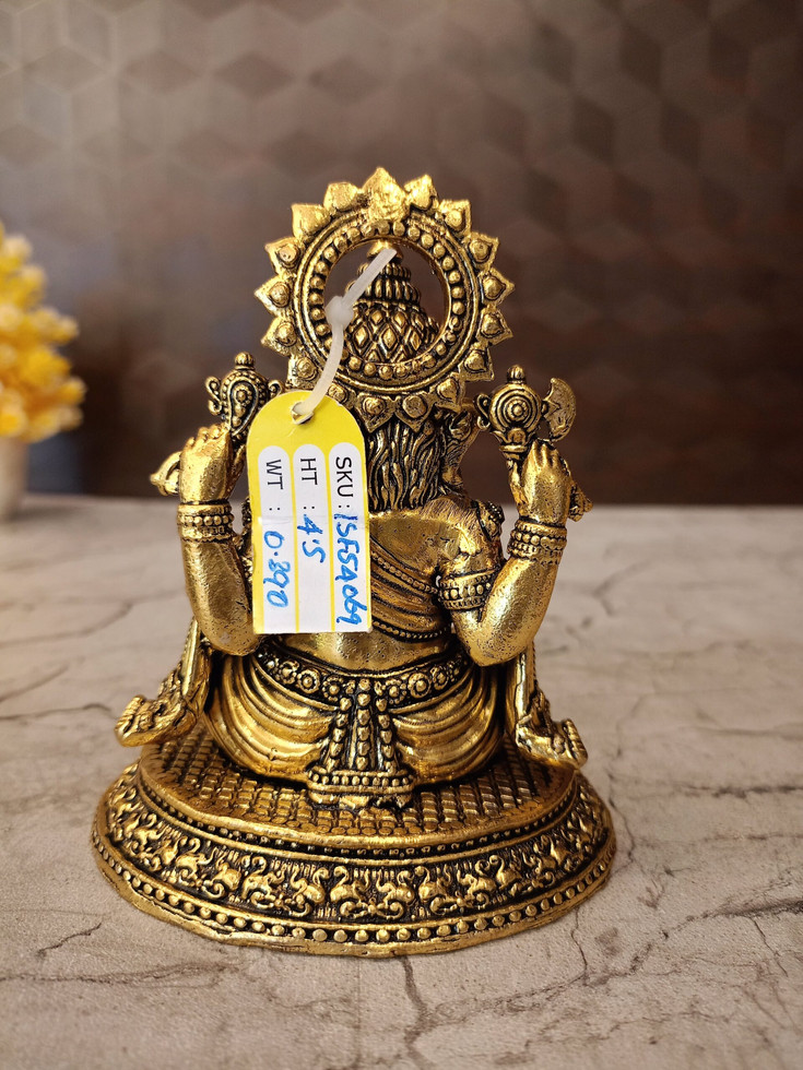 Brass Fine Art Ganesha Statue Sitting On Designer Round Base For Pooja