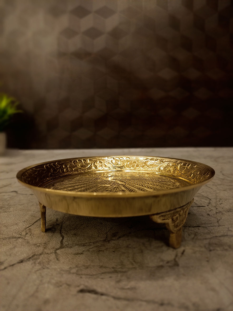 Brass Peacock Plate With Stand 1"