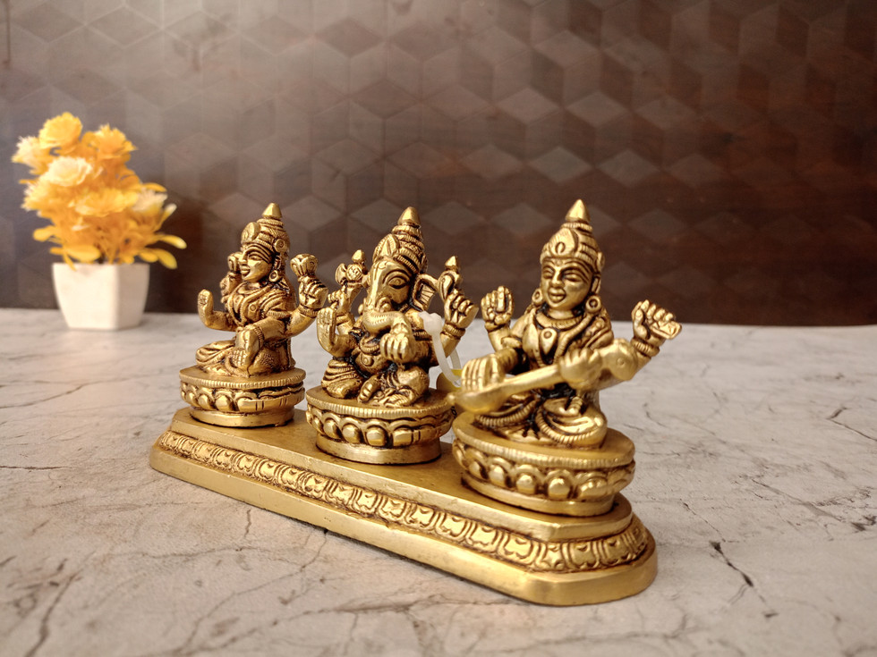 Brass Saraswathi Lakshmi Ganesha On Base