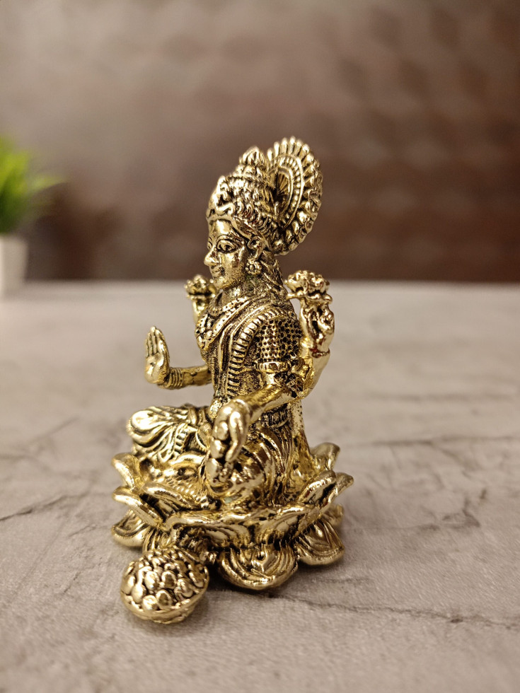 Brass Fine art Lakshmi idol on Lotus 2.5″