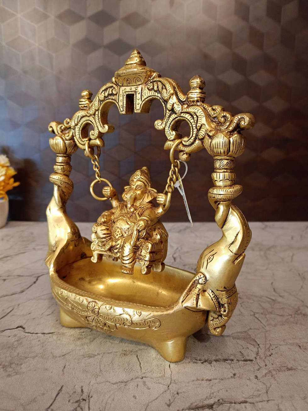 Brass Uruli Ganesha – 8″
