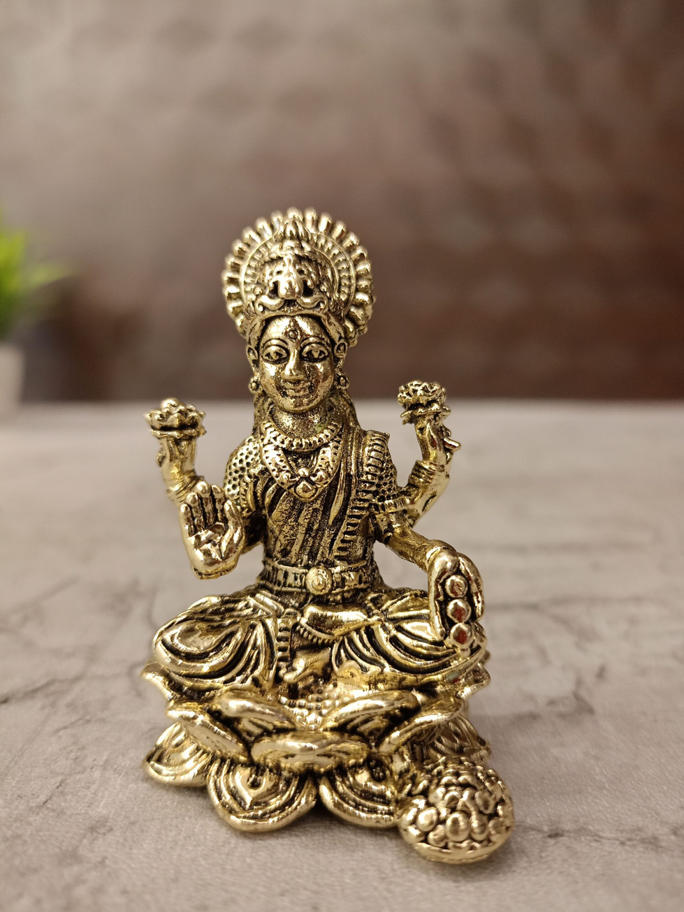 Brass Fine art Lakshmi idol on Lotus 2.5″