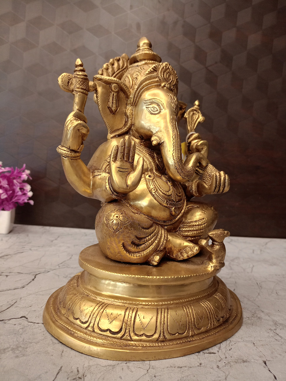 Brass Ganesha Sitting On Oval Base 13.5"
