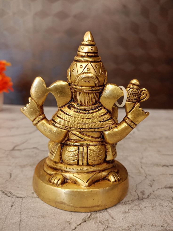 Brass Round Base Ganesha Idol Sitting On Rat