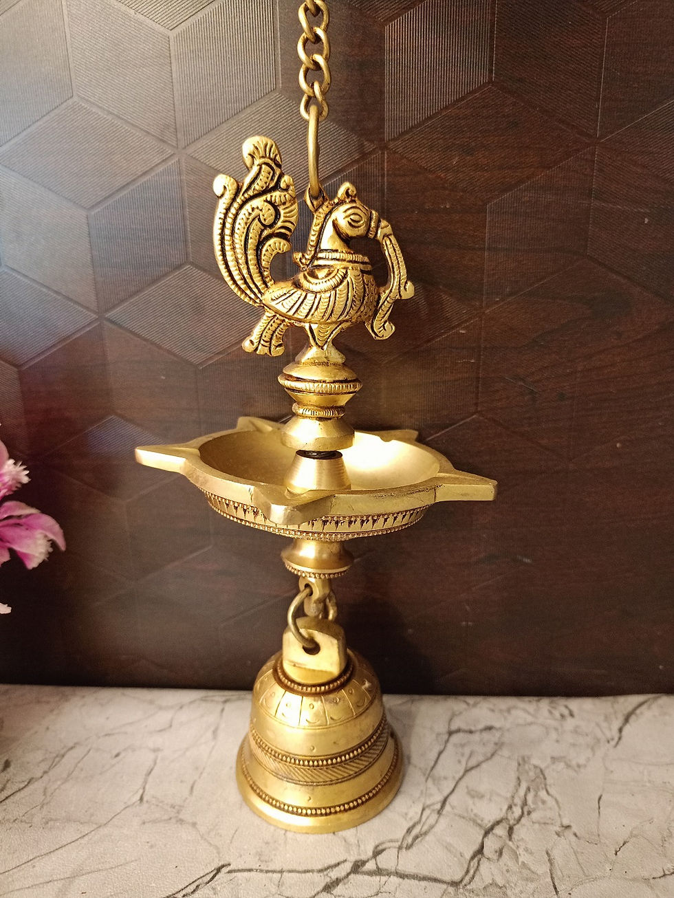 Brass Fine Face Annam Hanging Diya With Bell 21″