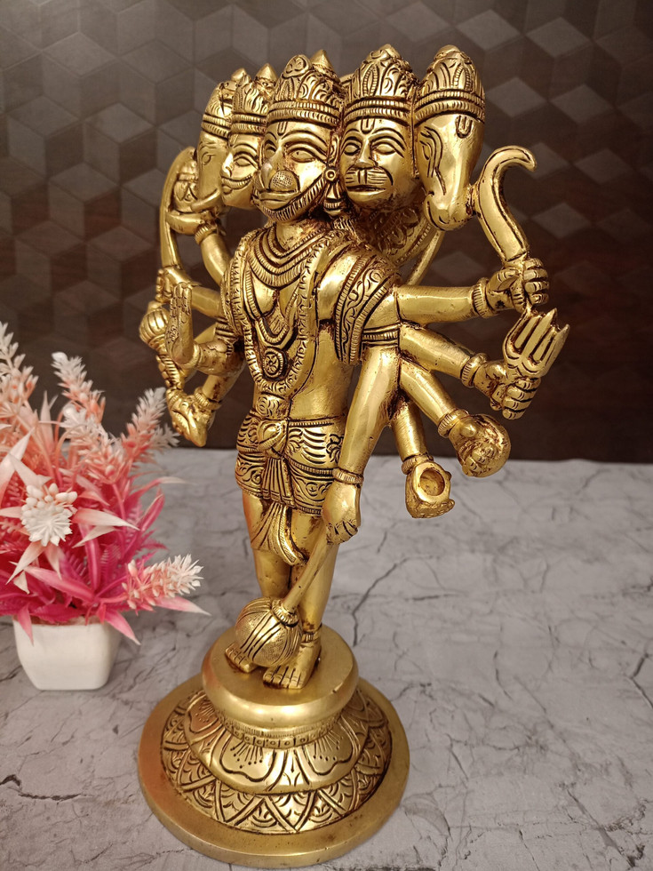 Brass Panchamukhi Hanuman Statue 12″