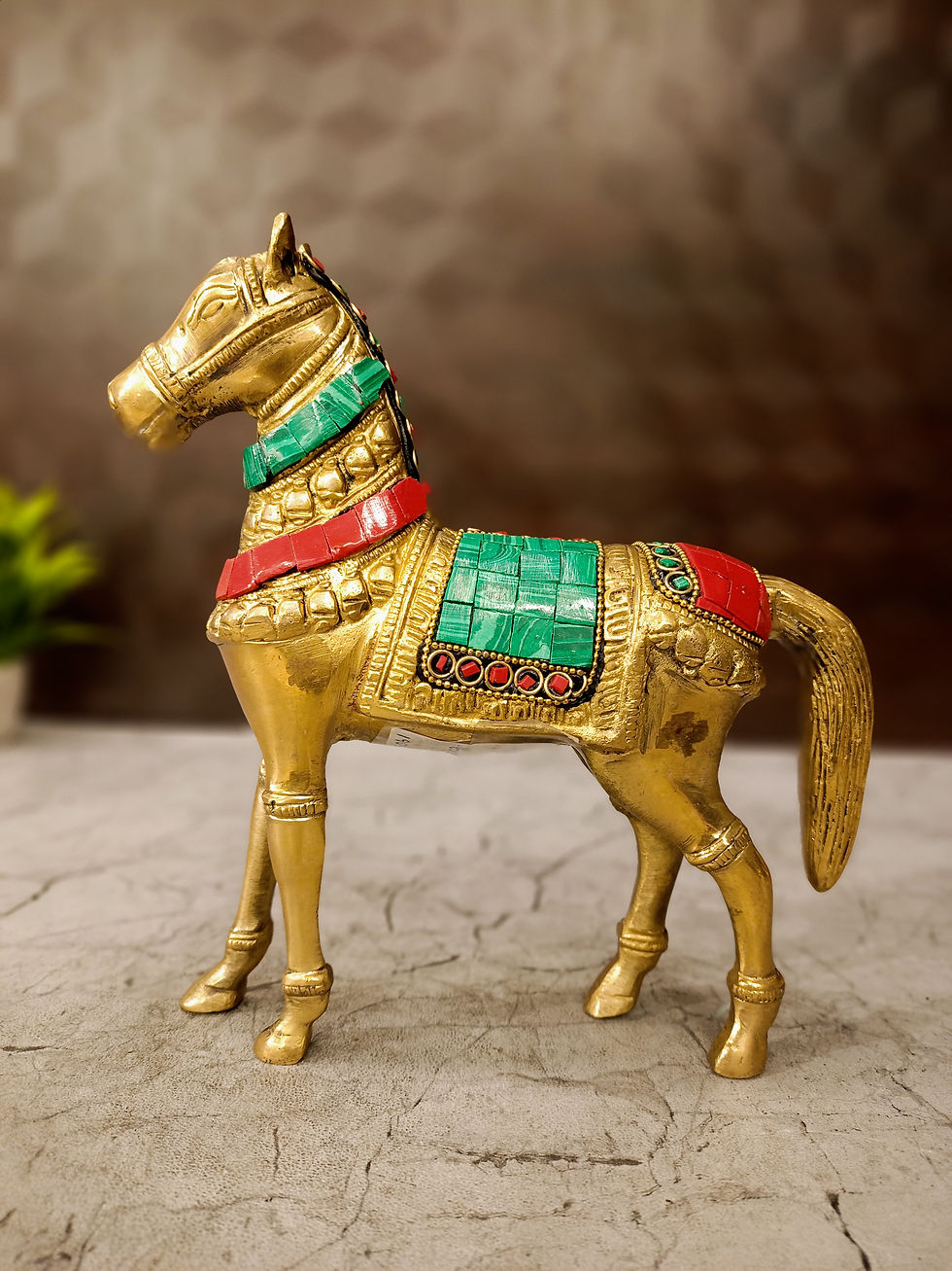 Brass Stone Horse Idol 8"