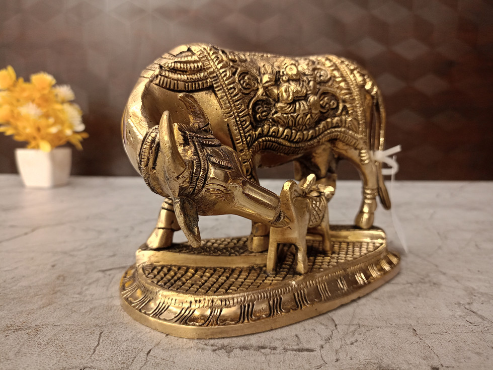 Brass Cow And Calf Idol 5''