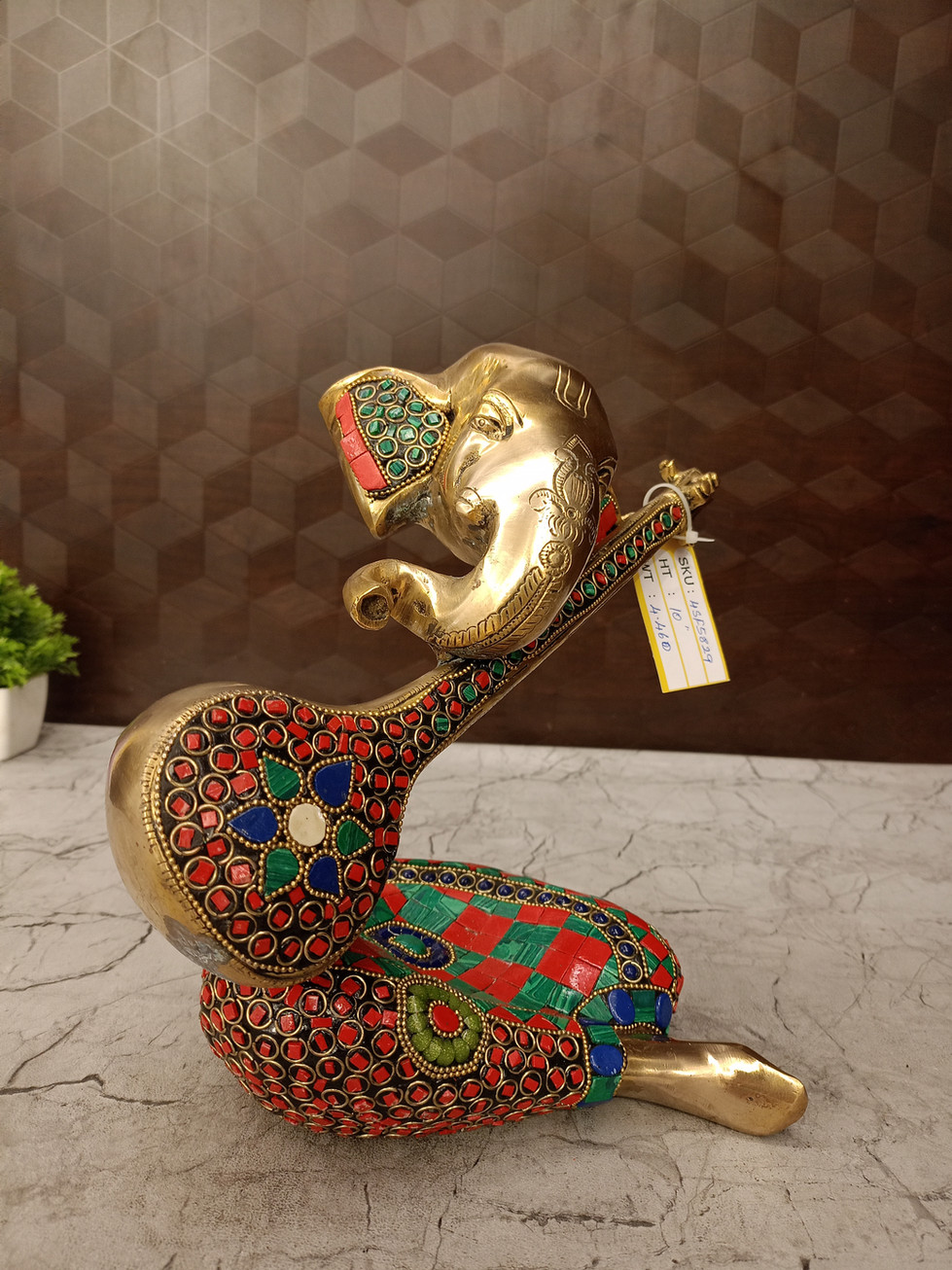 Brass Modern Ganesha Veena Stone finish idol