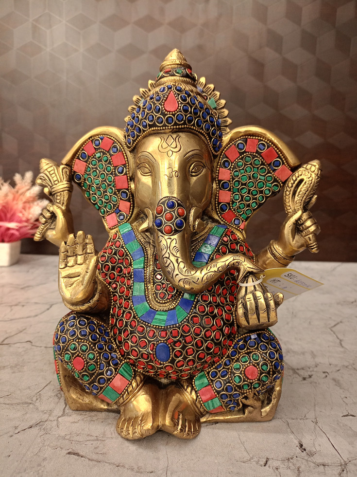 Brass Stone Ganesha 10''