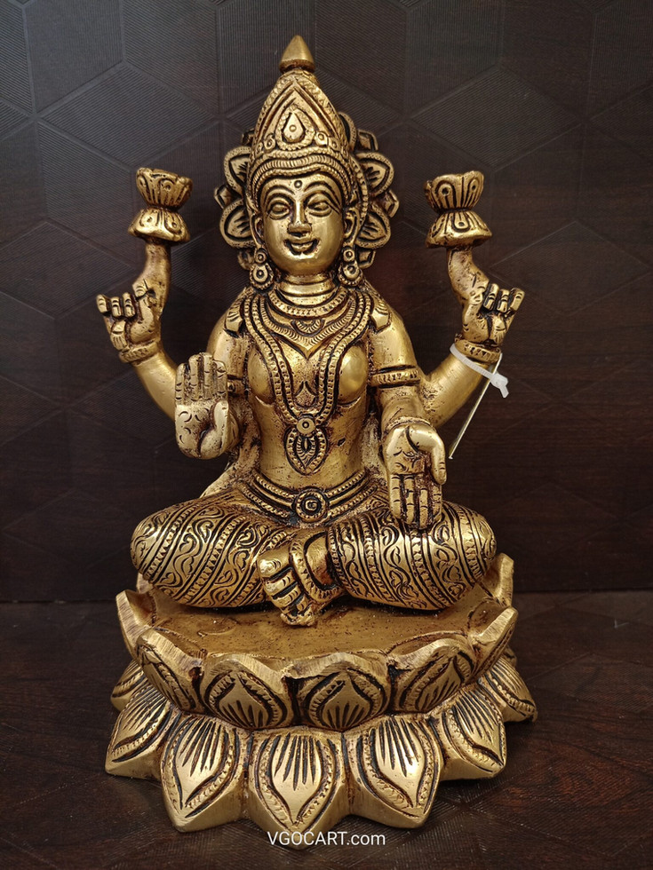 Brass lakshmi Sitting On Lotus base 9″