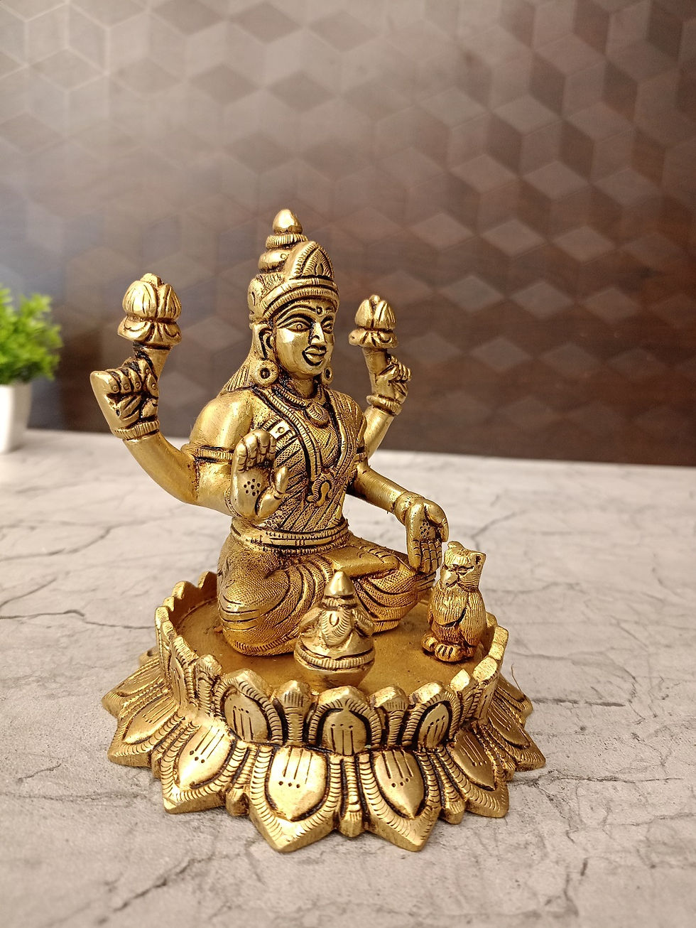 Brass Lakshmi Lotus Idol