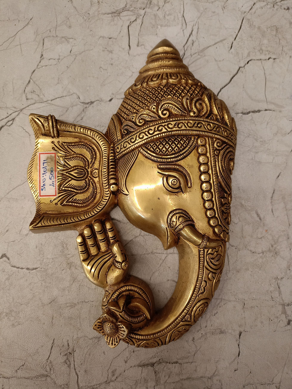 Brass Ganesha Face wall Mount 11"