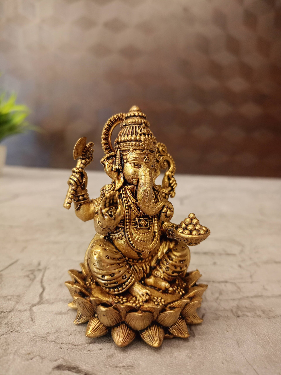 Brass Fine Art Ganesha Idol Sitting On Lotus Base