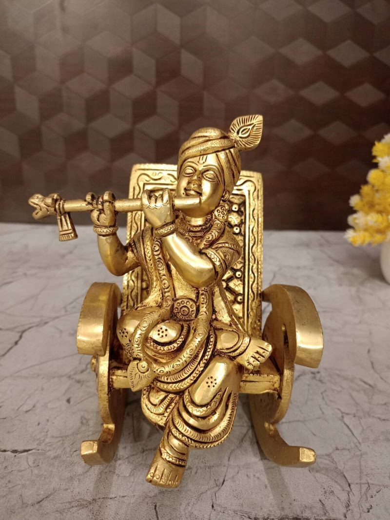 Brass Chair Krishna idol