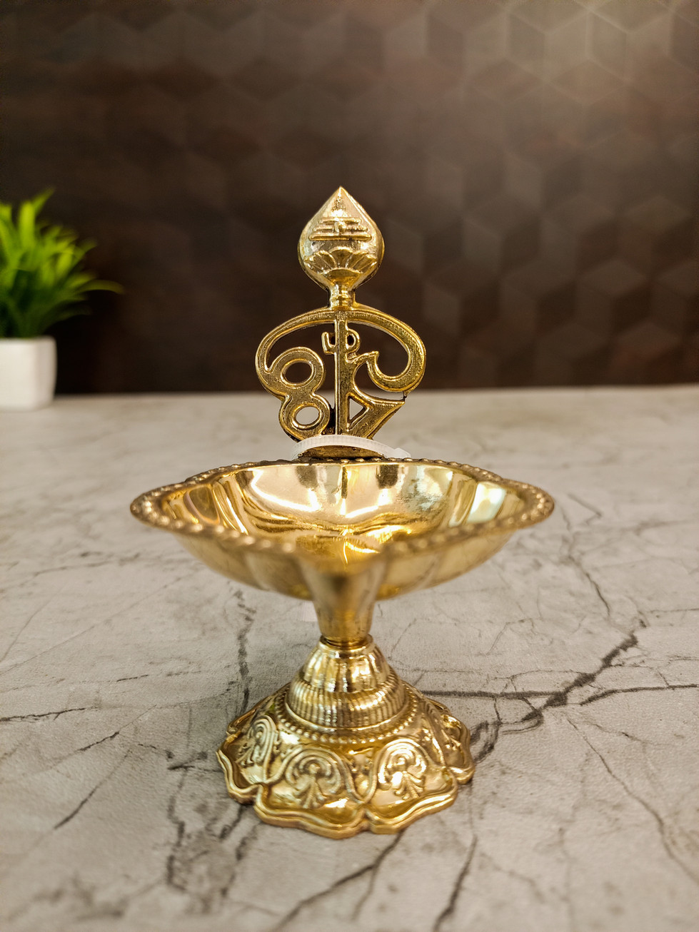 Brass Om diya Single Face For Pooja 3.5"