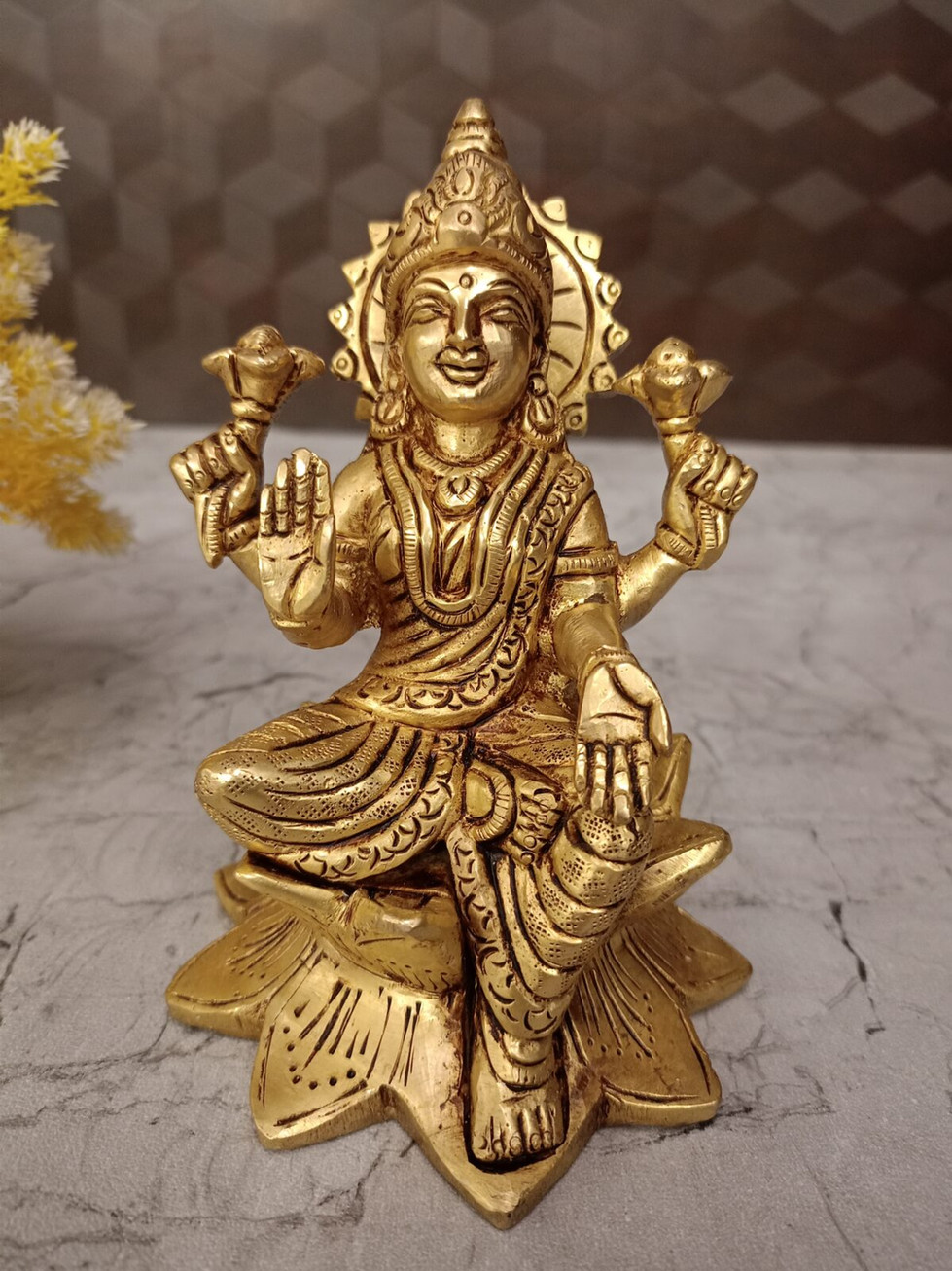 Brass Lotus Lakshmi Idol