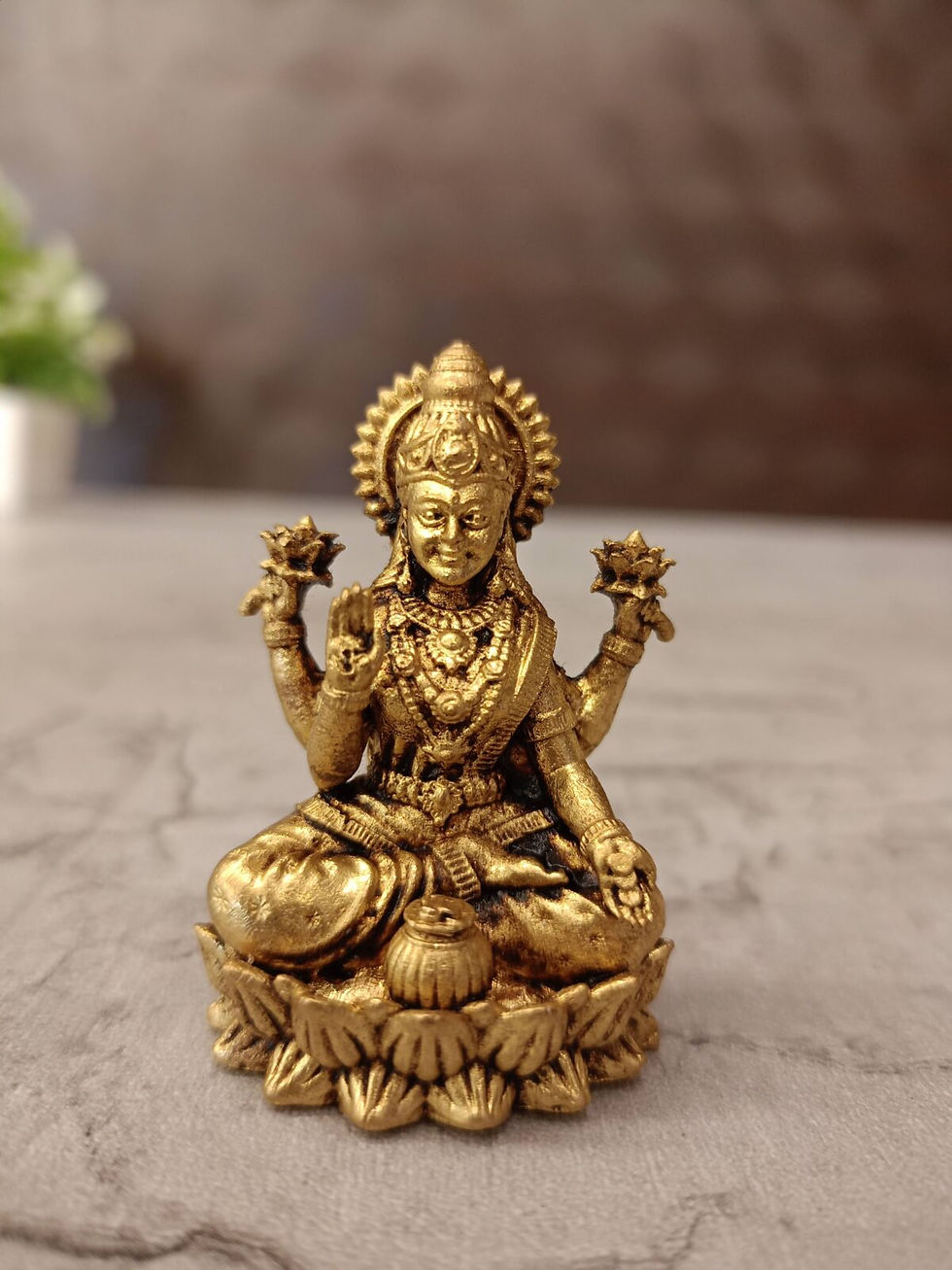 Brass Fine art Lotus Lakshmi idol