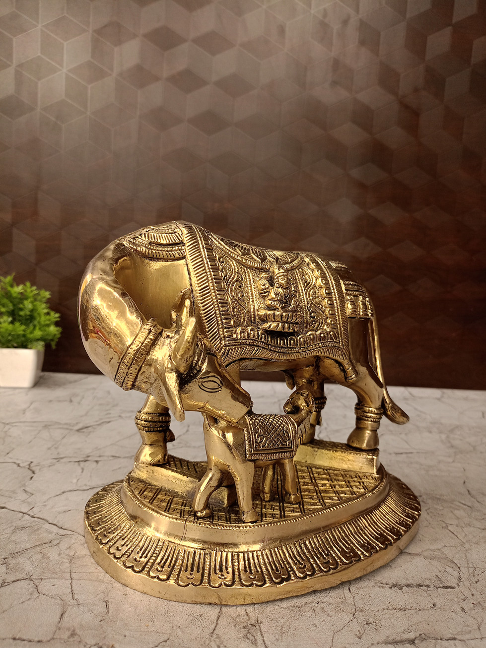 Brass Gomatha Lakshmi and Ganesha idol