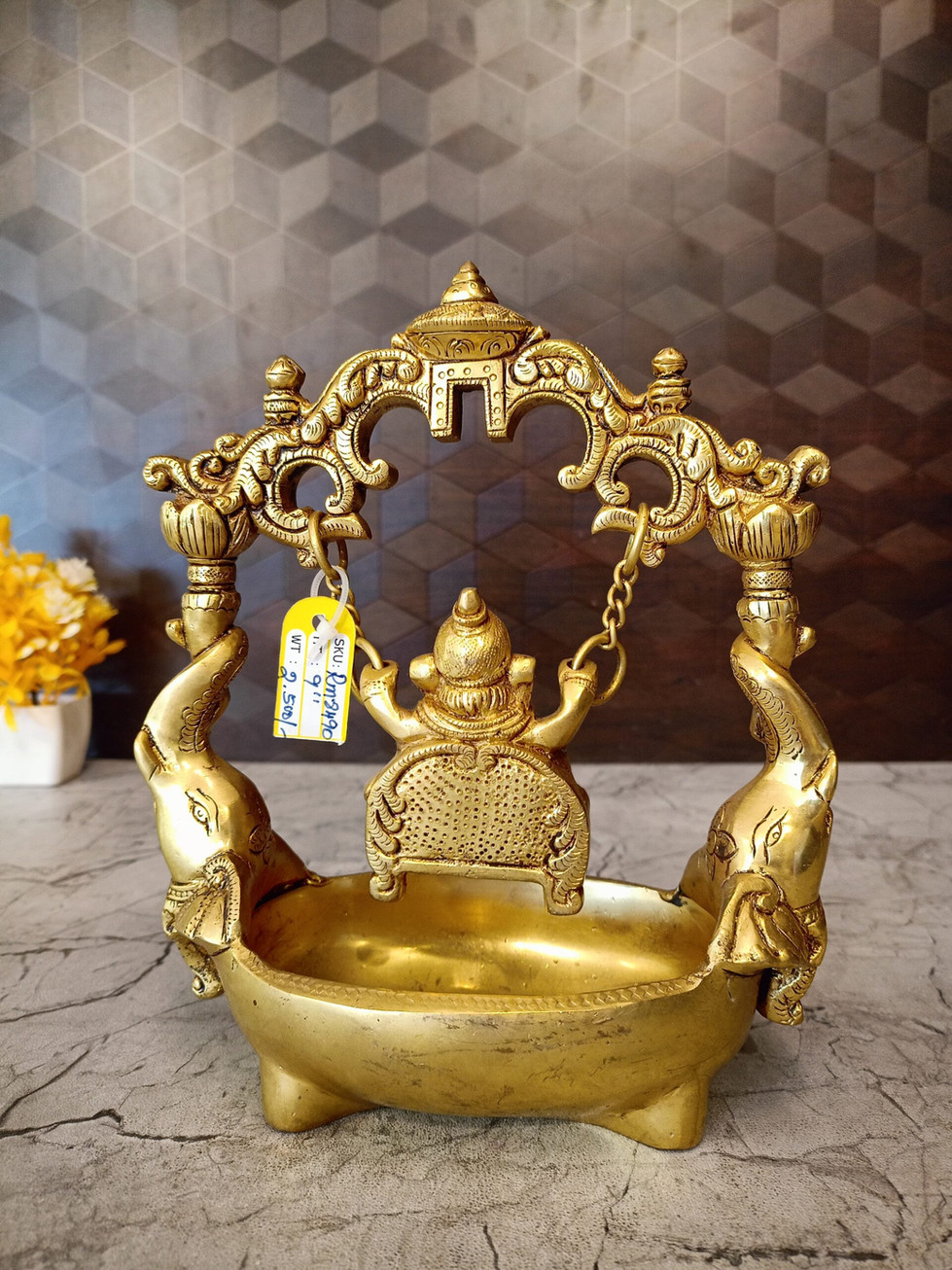 Brass Uruli Ganesha – 8″