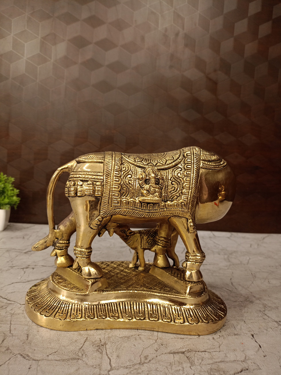 Brass Gomatha Lakshmi and Ganesha idol