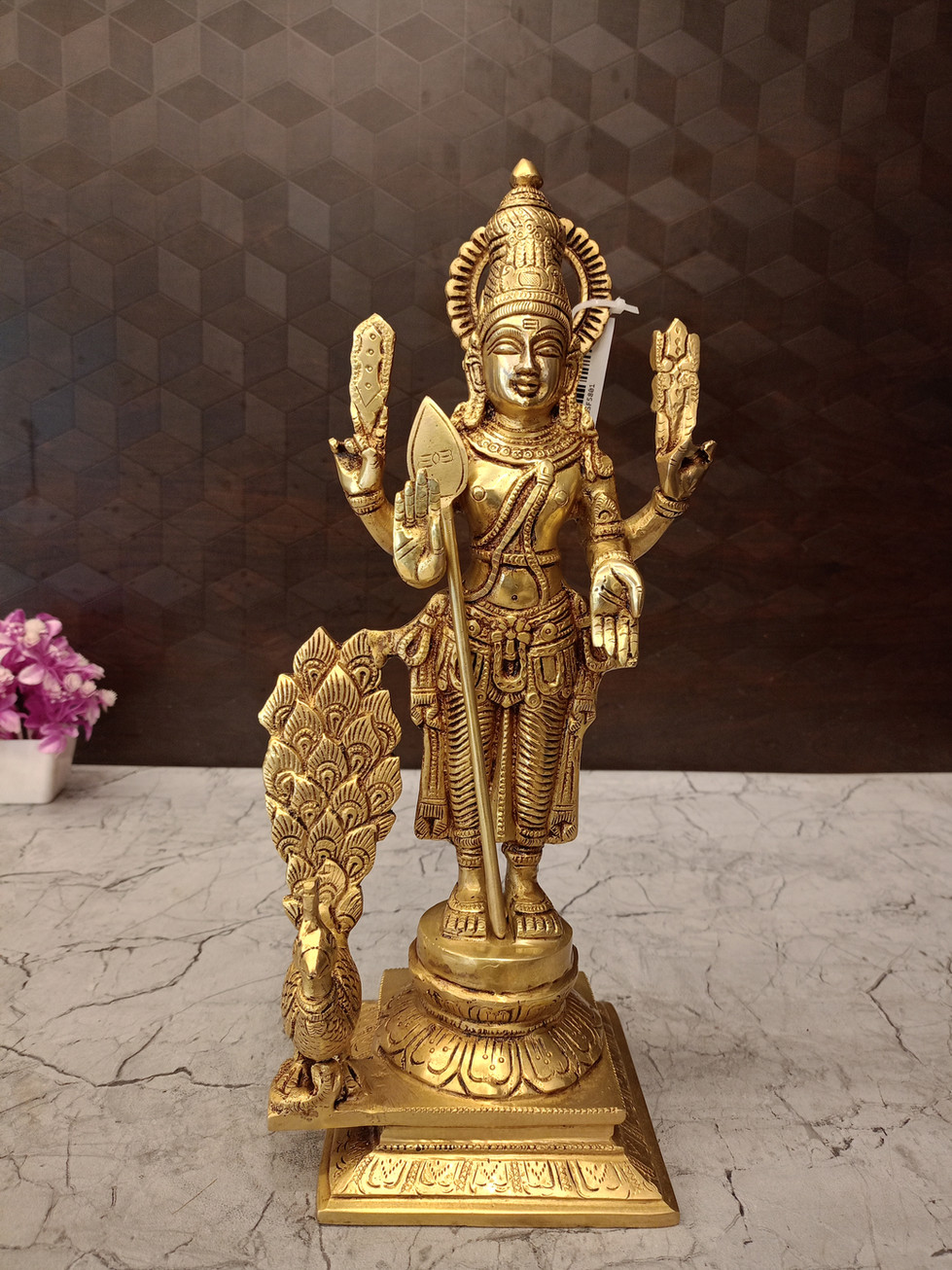 Brass Peacock Murugan Idol 14"