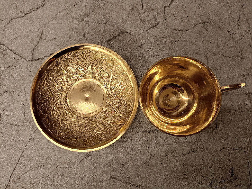 Brass Tea cup and saucer with Design 2''