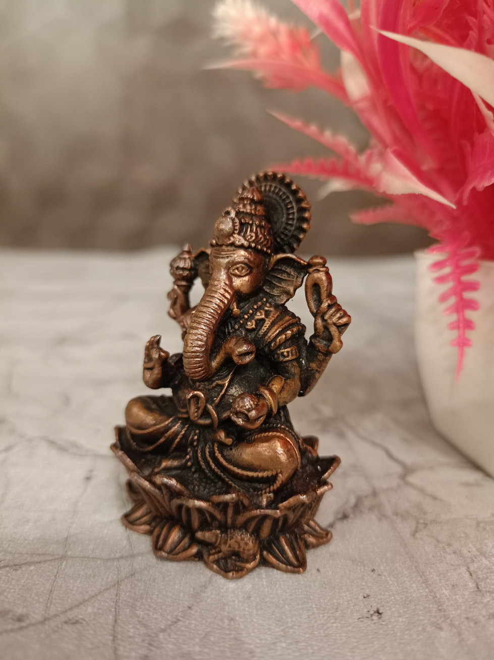 Panchaloha Ganesha Idol Sitting On Lotus Base 2″