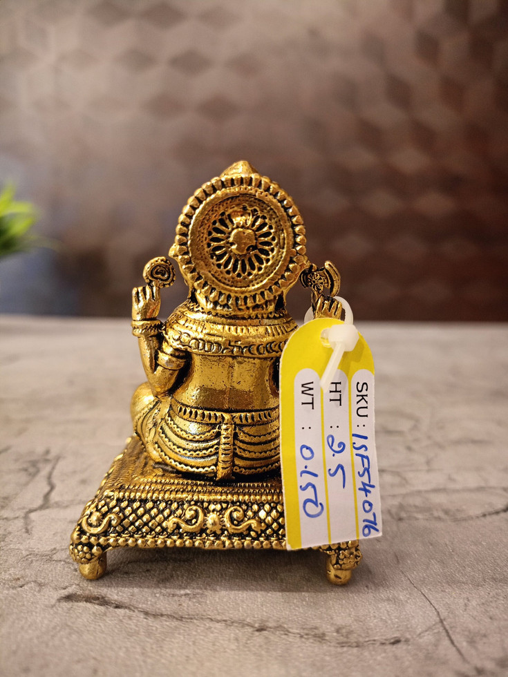 Brass Ganesha Idol Sitting On Chowki Stand