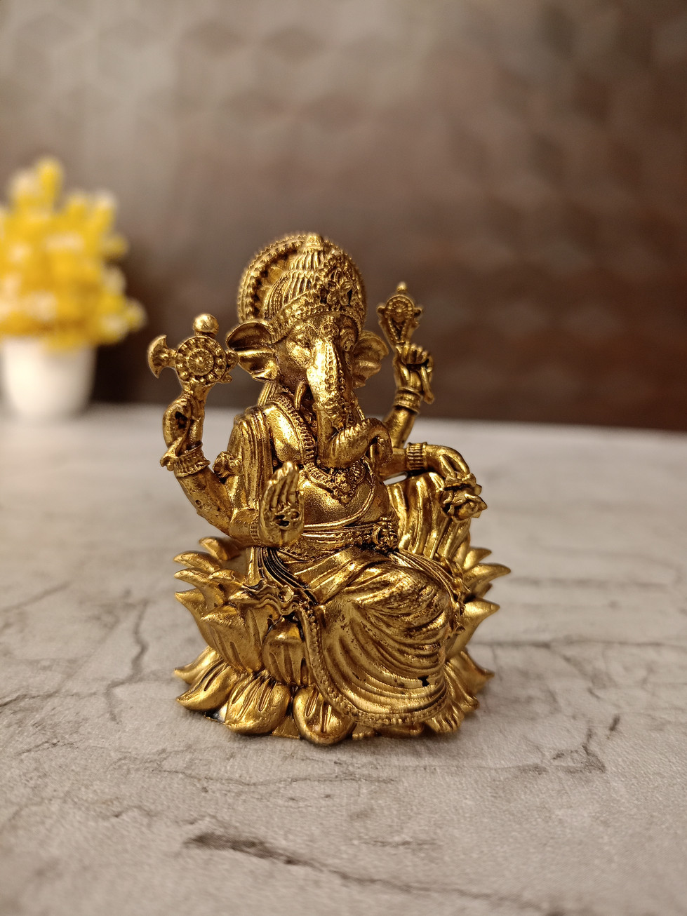 Brass Fine art Lotus Ganesha Idol