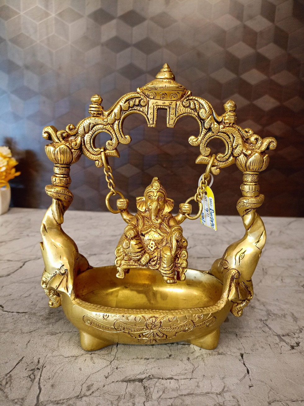 Brass Uruli Ganesha – 8″
